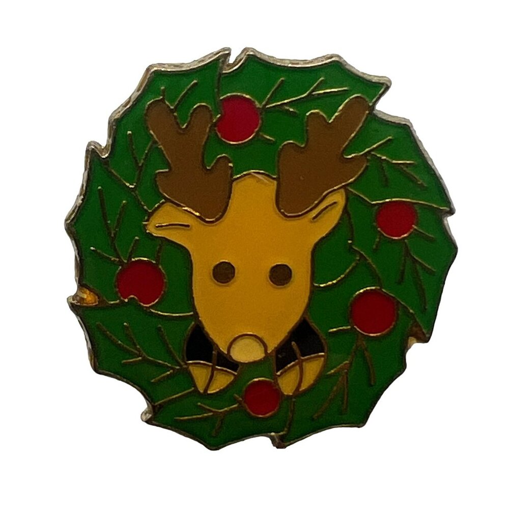 Reindeer Brooch Vintage Wreath with Ornaments Vintage Christmas Pin